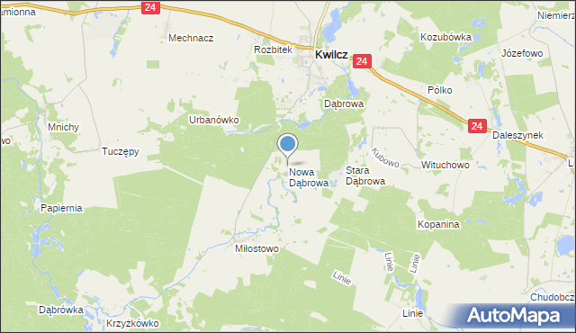 mapa Nowa Dąbrowa, Nowa Dąbrowa gmina Kwilcz na mapie Targeo